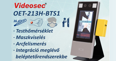 Videosec OET-213H-BTS1 testhőmérsékletet és maszkviselést ellenőrző beléptető terminál