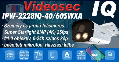 Videosec IPW-2228IQ-40SWXA – 4K felbontású színes kép a nap 24 órájában