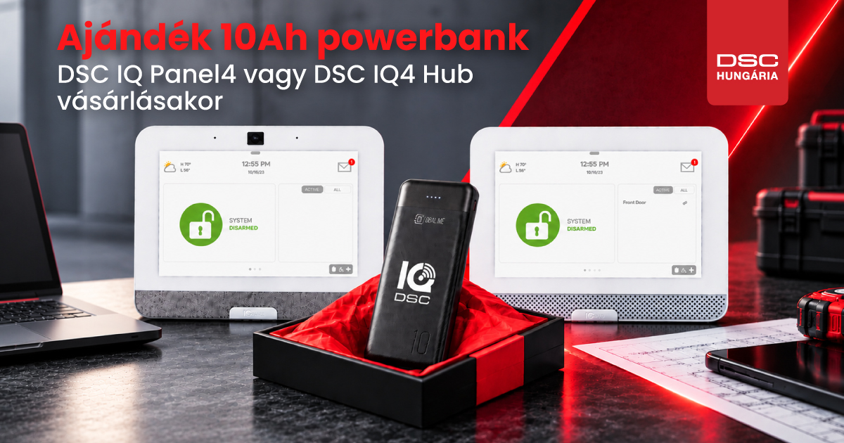 Ajándék 10000mAh powerbank DSC IQ Panel4 vagy DSC IQ Hub mellé, a DSC Hungáriánál
