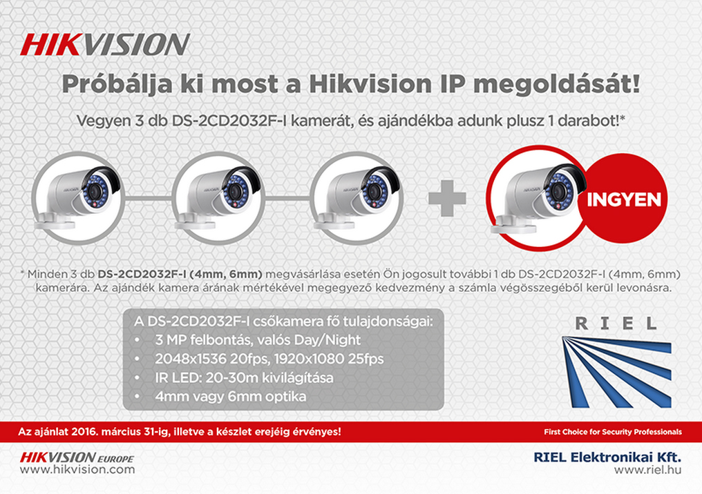 Hikvision 3+1 IP akció a RIEL Kft-nél