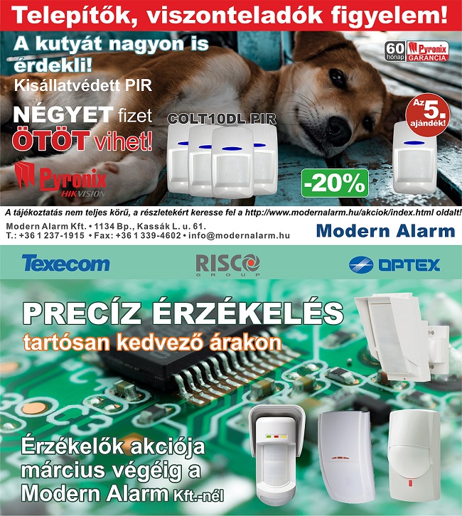 Érzékelők akciója márciusban, a Modern Alarm Kft.-nél