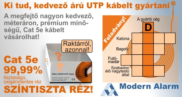 Cat 5e UTP kábel nagyon kedvező áron, a Modern Alarmtól raktárról, azonnal