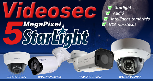 Videosec Starlight kamerák 5 megapixel felbontással