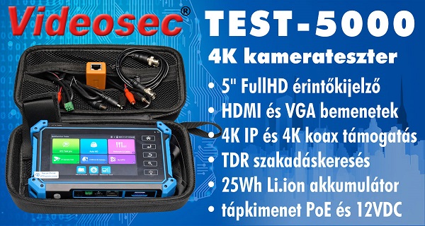 Videosec TEST-5000, az új IP+koax kamerateszter