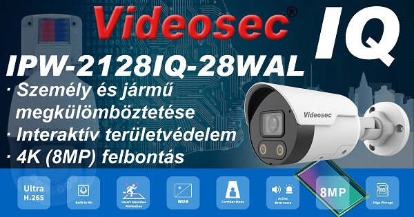 Videosec IPW-2128IQ-28WAL fixfókuszú 4K csőkamera