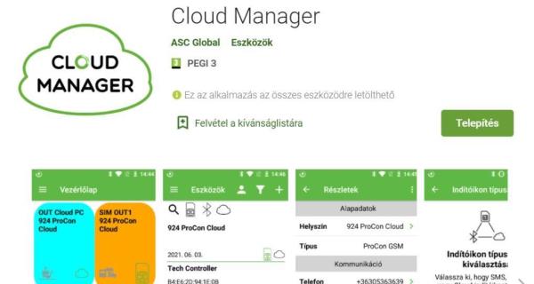 Cloud Manager applikáció Androidra
