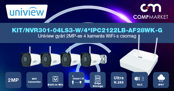 Uniview gyári 2MP-es 4 kamerás WIFI-s csomag