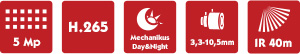 5Mp|H.265|Mechanikus Day&Night|3,3-10,5mm|IR 40m