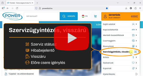 Neked fejlesztettük! – Ügyintézés menü: Szerviz